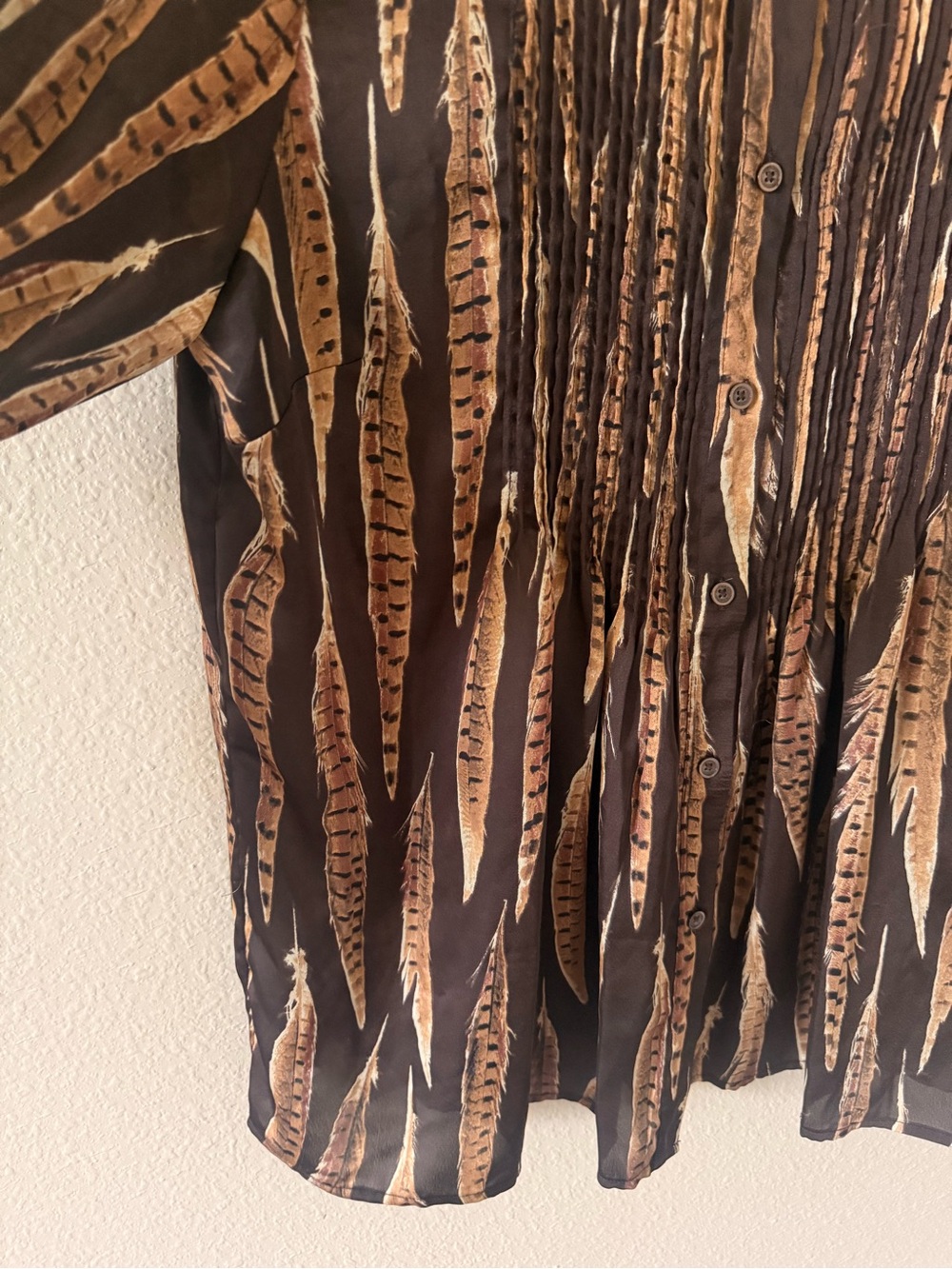 Michael Kors Brown and Tan Feather-Print Button Blouse - Picture 7 of 9